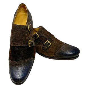 Billy‎ Reid Leather Double Monk Strap Burnish Cap Toe Dress Shoe